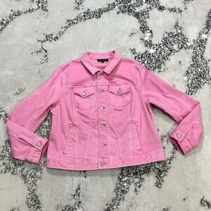 Talbots Pink Denim Jacket XL Button Front Stretch Jean Jacket Women
